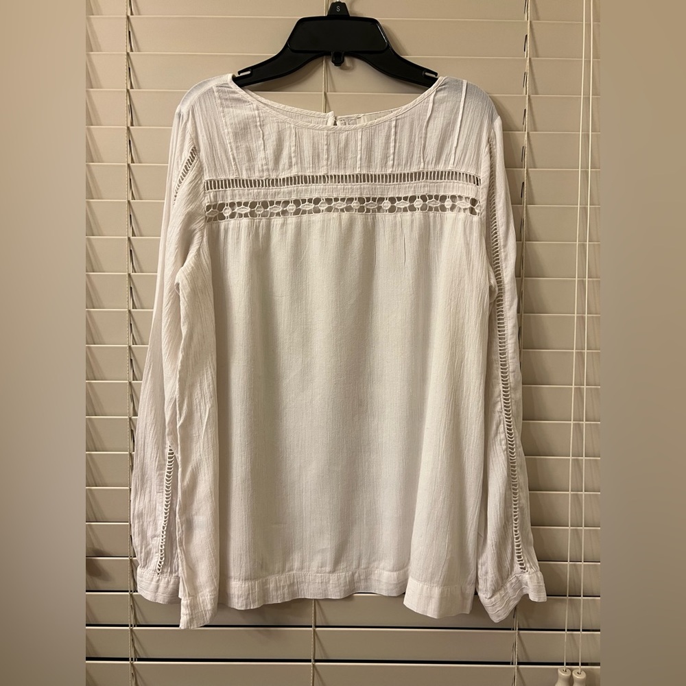 LOFT AnnTaylor Women’s Petite Medium Blouse Top Semi-Sheer Off-White Long Sleeve